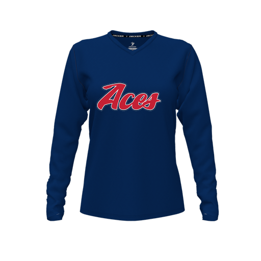 [FTLVCFNV-FYXS-LOGO1] Decker Comfort T-Shirt (Female Youth XS, Navy, V Neck, Logo 1, Long Sleeve)