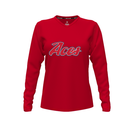 [FTLVCFRD-FYXS-LOGO1] Decker Comfort T-Shirt (Female Youth XS, Red, V Neck, Logo 1, Long Sleeve)