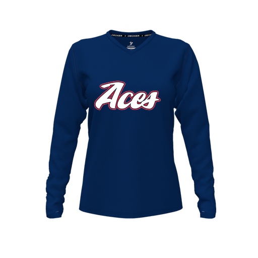 [FTLVPTNV-FYXS-LOGO2] Decker Performance T-Shirt (Female Youth XS, Navy, V Neck, Logo 2, Long Sleeve)