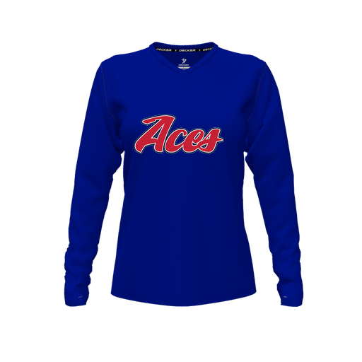[FTLVPTRY-FYXS-LOGO1] Decker Performance T-Shirt (Female Youth XS, Royal, V Neck, Logo 1, Long Sleeve)