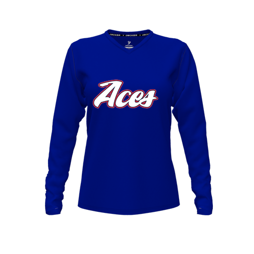 [FTLVPTRY-FYXS-LOGO2] Decker Performance T-Shirt (Female Youth XS, Royal, V Neck, Logo 2, Long Sleeve)