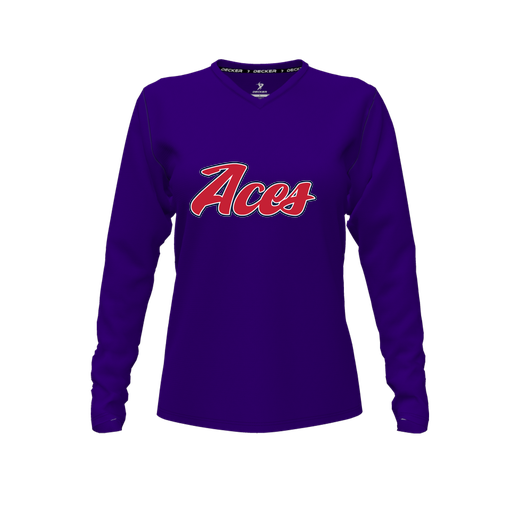 [FTLVPTPP-FYXS-LOGO1] Decker Performance T-Shirt (Female Youth XS, Purple, V Neck, Logo 1, Long Sleeve)