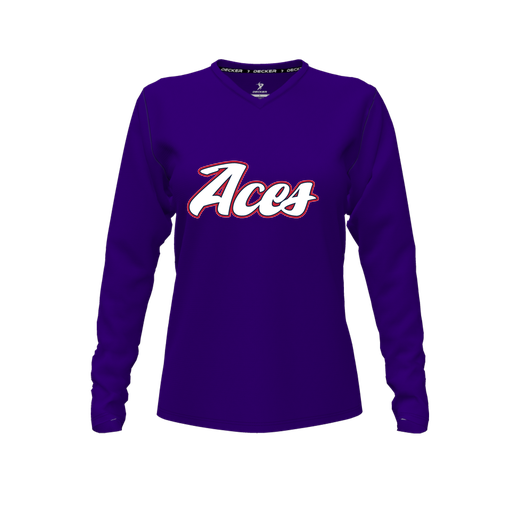 [FTLVPTPP-FYXS-LOGO2] Decker Performance T-Shirt (Female Youth XS, Purple, V Neck, Logo 2, Long Sleeve)