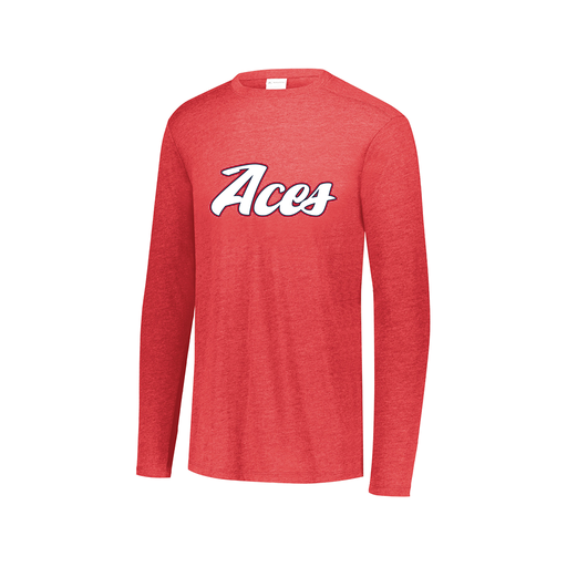 [3075.V96.XS-LOGO2] Decker Men's Tri-Blend T-Shirt - Long Sleeve (Adult XS, Red, Logo 2)